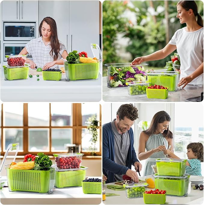 LUXEAR Fresh Container, 3PACK Produce Saver Container BPA Free Fridge Organizer for Vegetable Fruit and Salad Partitioned Food Storage Container with Vents Stay Fresh Containers Not Dishwashers Safe - Image 6