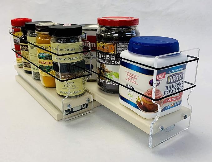Combo Spice Rack Drawer - Pull Out Pantry Organizers and Storage - Kitchen Cabinet Organizer - Seasoning Sliding Caddy - Made in USA (5.75" W x 5.00" H x 10.60" D, Assembled) - Image 8