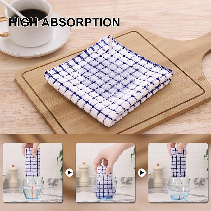 Kitinjoy Cotton 8 Pack Terry Kitchen Dish Cloths, Blue | 12 x 12 Inches Super Soft and Absorbent Dish Rags, Quick Drying Dish towels for Washing Dishes - Image 3