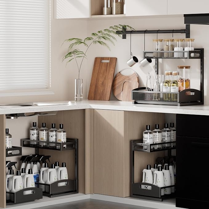 Petiza Under Sink Organizer,2 Pack Height Adjustable Under Sink Organizers and Storage, 2 Tier Under Sink Storage for Kitchen Bathroom Cabinet - Image 6