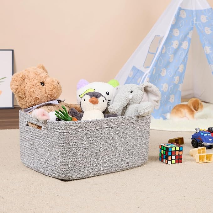 MiniArk Large Storage Baskets for Shelves, 17 x 13 x 7.5” Closet Organizers Bins for Clothes Blanket Towels, Baby Nursery, Toy Baskets Box, Woven Rope Baskets, 2 Packs Mixed Grey - Image 5