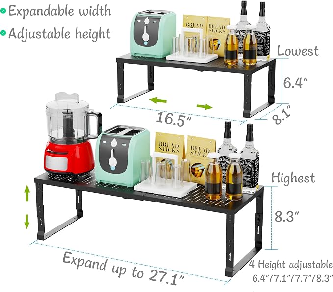 Jojocross Adjustable Expanable Stackable Spice Rack Shelf Pantry Storage Organizer for Kitchen Cabinet,Countertop,Bathroom and More.Space is no Longer Limited(1Pack/Black/Medium) - Image 3