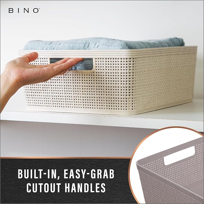 BINO - Woven Plastic Basket, Medium (Natural), 4-Pack, The Jute Collection, Home Organization, Space-Saving Storage, Stylish Design, Jute Basket - Image 4