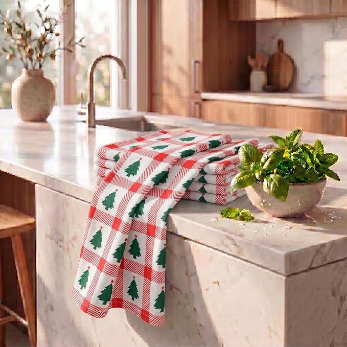 Urban Villa Kitchen Towel Cotton Dish Towel 20”x30” (Set of 6) Christmas Tree - Image 6