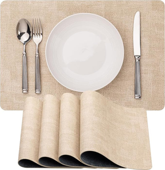 Baroyal Faux Leather Placemats Set of 4 Vinyl Washable Wipeable Table Mats for Kitchen Dining Table Heat Resistant Waterproof Modern Indoor/Outdoor Placemats Non-Slip Easy Clean Place Mats (Beige) by BAROYAL