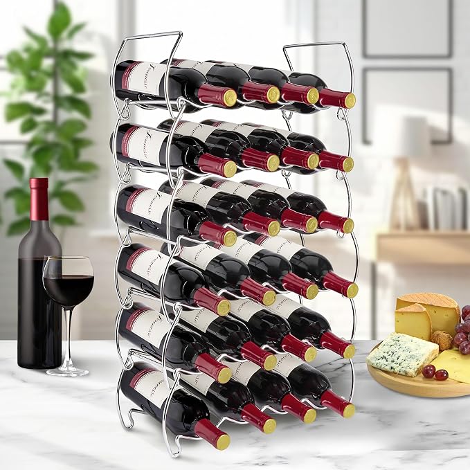 Sorbus Metal Wine Racks Countertop - 3 Tier Stackable Wine Rack - Bottle Rack Holds 12 Wine Bottles for Home, Bar, or Wine Cellar, Free-Standing Wine Rack for Inside Cabinet Wine Storage (Silver) - Image 3