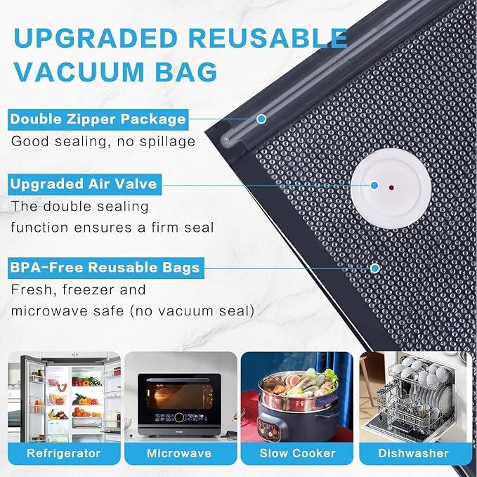 Handheld Vacuum Sealer for Food Powerful Vacuum Sealer Machine,Seal Meal Saver,Portable Food Sealer (Sealer + 2 Glass Vacuum Containers + 30 Reusable Bags) - Image 7