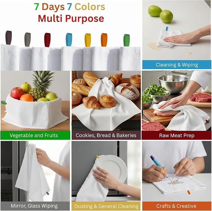 Flat Flour Sack Towels 100% Cotton Dish Towel Reusable Baking Cloth for Bread Dough, Baguettes, Ciabatta, Machine Washable, Kitchen Towels for Cleaning (White, 18"x28" - Pack of 7) - Image 2