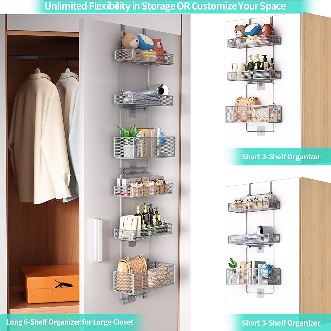 HapiRm Over Door Organizer Storage - Separable Door Organizer Hanging with 6 Metal Large Capacity Baskets for Bathroom Bedroom Kitchen Pantry Closet (Grey) - Image 5