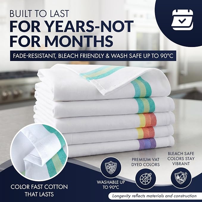100% Cotton Kitchen Towels, Highly Absorbent Dish Towels for Kitchen with Hanging Loop, Large 20"x28" Washable Towels, Assorted Colors, 6 Pack - Image 5