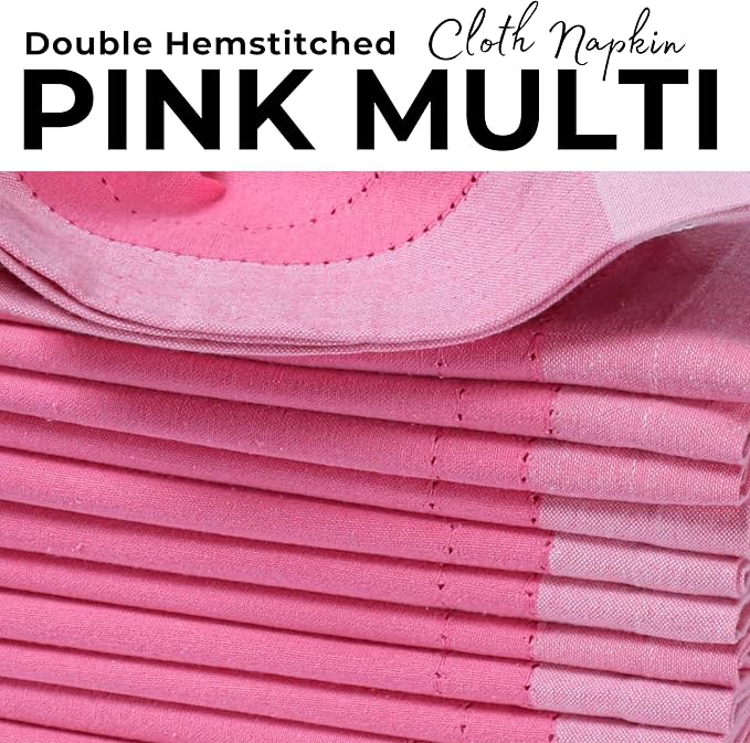 Bedding Craft Cotton Cloth Dinner Napkins Set of 12 – 20x20 Pink Multi Double Hemstitched – Machine Washable Fabric Napkins for Weddings, Parties & Dining Tables - Image 3