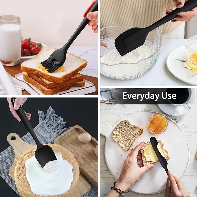 LIANYU 15-Piece Kitchen Cooking Utensils Set with Holder | Silicone Kitchen Tools Stainless Steel Handle, Slotted Spatula Spoon Turner Tong Whisk Brush for Cooking, Black - Image 4