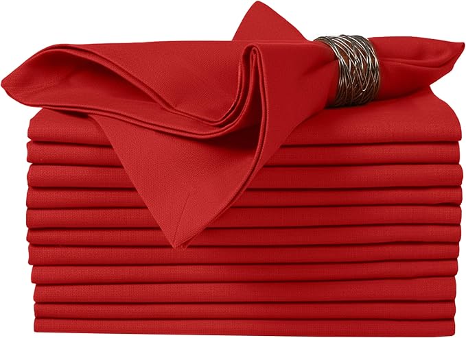 Ruvanti Cloth Napkins Set of 12, 100% Cotton High GSM 18x18 Inches Soft, Washable, Highly Durable & Absorbent, Perfect for Parties, Christmas, Thanksgiving Dinners – Flame Scarlet by Ruvanti