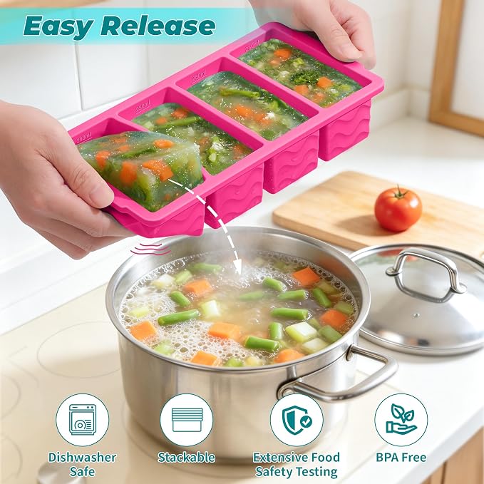 Silicone Freezer Molds for Food, 5-Pack with Steel Rim for Meal Prep | 100% Food-Grade Silicone, BPA-Free, Oven and Dishwasher Safe. Perfect for Freezing Lasagna, Casseroles, Soups & Sauces - Image 4