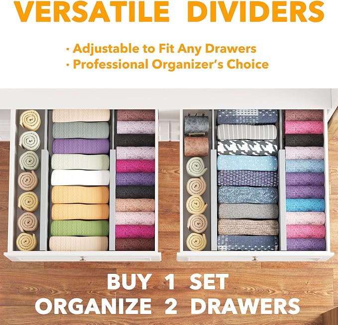 SpaceAid Bamboo 4 Pack Dresser Drawer Dividers, 4.65“ High Adjustable 12.5“-17” Drawer Organizers, Expandable Organization for Clothing, Clothes, Dressers, Gray - Image 5