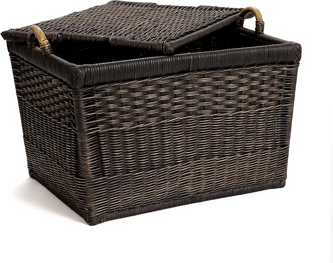 The Basket Lady Lift-Off Lid Wicker Storage Basket, M, Walnut Brown | Outside: 20" L x 15" W x 14" H | Inside: 17.5"L x 12"W x 11"H - Handcrafted by artisans from natural rattan - Image 5