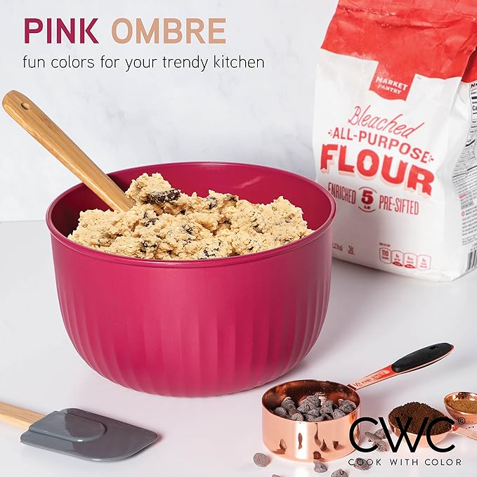 COOK WITH COLOR Prep Bowls with Lids- Wide and Deep Nesting Plastic Small Mixing Bowl Set with Lids, 8 Piece Set - Deep Bowls, Rose - Image 3