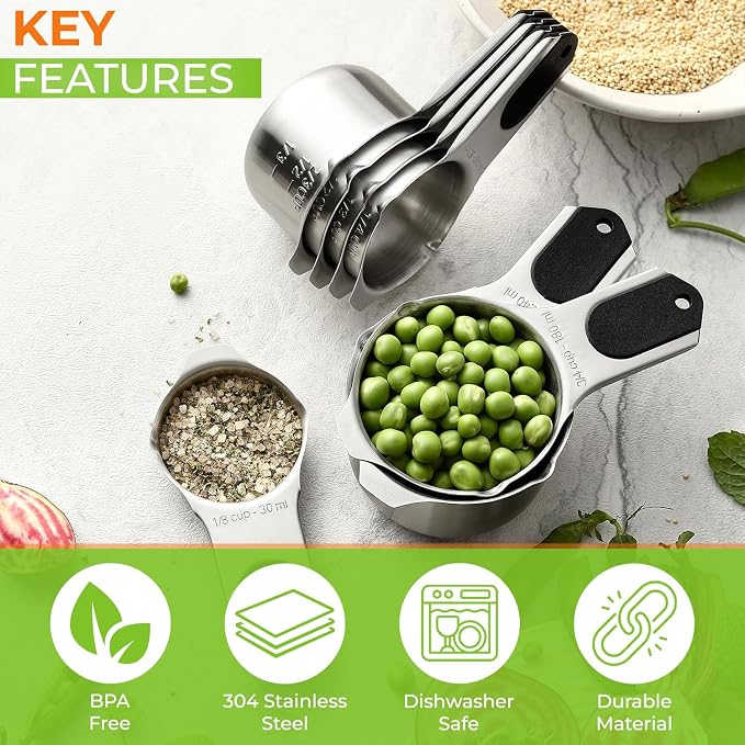 Spring Chef Dual Sided Magnetic Measuring Spoons Set, Pastel, Set of 8 & Stainless Steel Magnetic Measuring Cups, Set of 7, Black - 2 Product Bundle - Image 7
