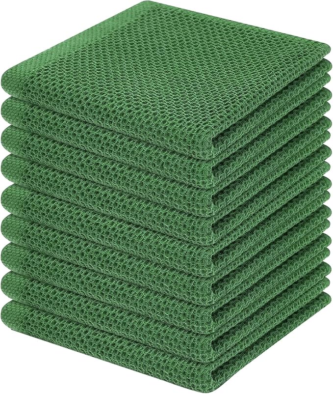 Homaxy 100% Cotton Waffle Weave Kitchen Dish Cloths, 9-Pack, Grass Green | Ultra Soft Absorbent Dish Towels, Quick Drying Dish Rags with Hanging Loop, 12 x 12 Inches by Homaxy