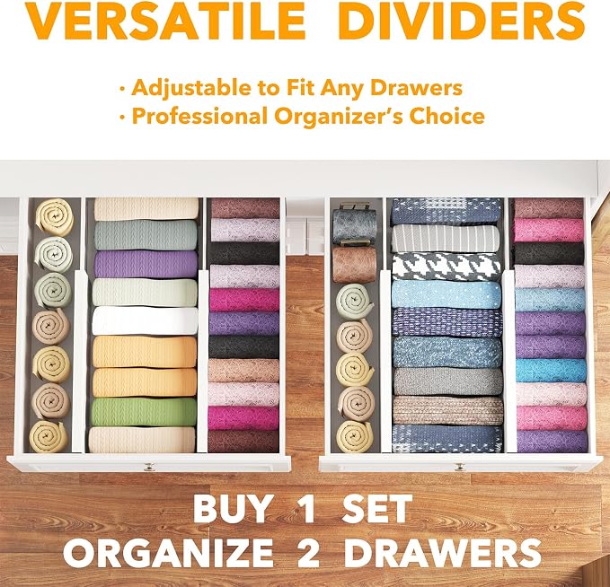 SpaceAid Bamboo 4 Pack Dresser Drawer Dividers, 4.65“ High Adjustable 12.5“-17” Drawer Organizers, Expandable Organization for Clothing, Clothes, Dressers, White - Image 5