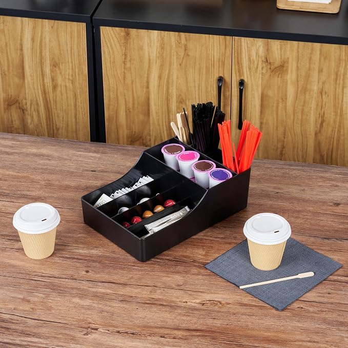Restaurantware Restpresso Coffee Bar Organizer, 1 Count Durable 9 Compartments, Compact Size, Black Plastic Tabletop Coffee Supplies Organizer For Homes, Office Spaces, Breakrooms, and Lounges - Image 4
