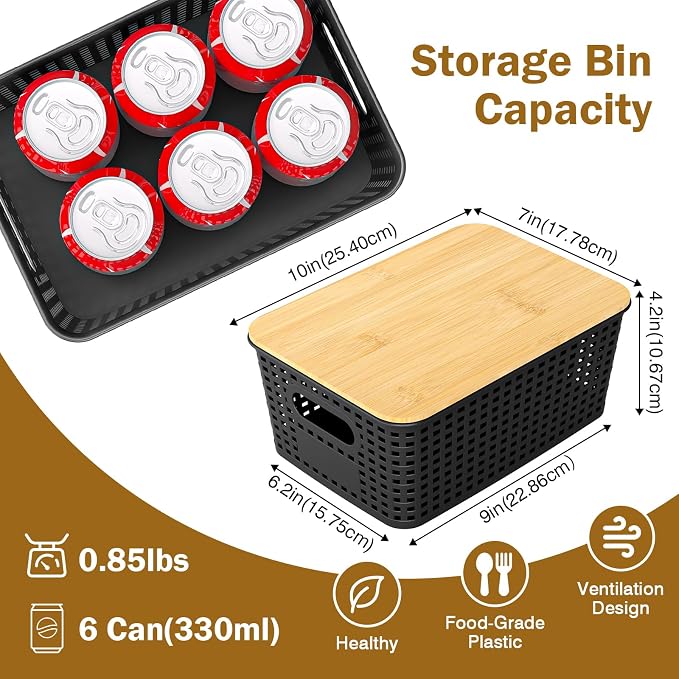Stackable Storage Baskets: 8 Pack Plastic Baskets Bins, Black | Decorative Baskets for Organizing, Pantry Decorative Containers for Closets, Cabinets, Shelves - Image 2