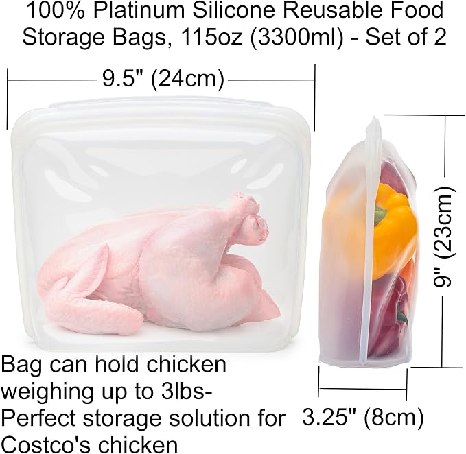 Elkanah Reusable Silicone Freezer Bags, XL 1 Gallon, Set of 2, Oven Safe | 116fl oz Reusable silicone bags that go from freezer to oven to sous vide — no more single-use bags - Image 3