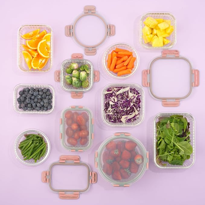 JoyJolt 24pc Borosilicate Glass Storage Containers with Lids | 12 Airtight/Freezer Safe Food Storage Containers for Pantry and Kitchen | Meal Prep Container for Lunch | Glass Tupperware Set - Image 8