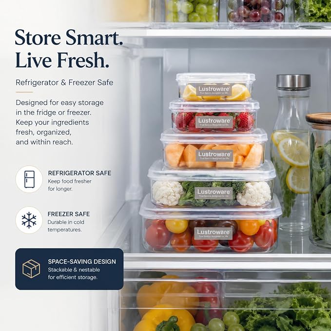 Lustroware 3 Set, Micro Clear Kitchen Pantry Food Storage Container Set with Lid, Shatterproof, BPA Free, Dishwasher, Microwave Safe Canister, Fridge Refrigerator Organizer (1.0qt / 1.4qt / 2.3qt) - Image 8
