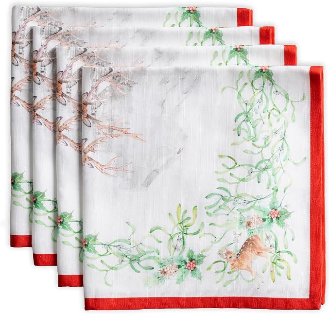 Maison d' Hermine Cloth Napkins Set of 4 Reusable 100% Cotton (20" x 20") | Everyday Square Napkins Cloth Washable Dinner Wedding Restaurant Hotel Kitchen Thanksgiving Christmas - Christmas Tradition by MaisondHermine