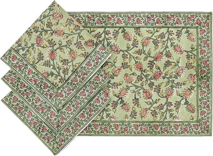 14x14 Inches Cotton Napkins Set of 4, Green Red, Washable Hand Block Printed Reusable Cloth Napkins for Dinning, Party, Wedding, Home Decor Fall - Image 7