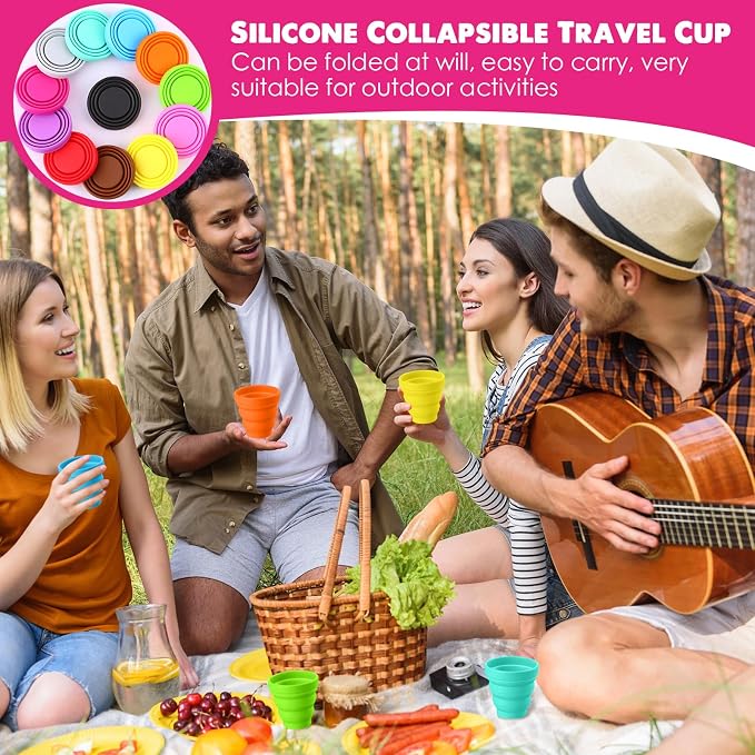 Umigy Silicone Collapsible Cup Without Lids Travel Portable Foldable Cup Colorful Reusable Collapsible Shot Cup Expandable Drinking Cup for Kids Traveling Outdoor Hiking, 12 Colors - Image 6