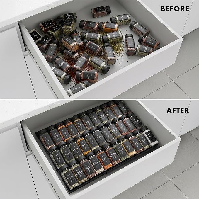 Spice Drawer Organizer - Expandable Spice Rack for Drawer, Black Seasoning Organizer for Drawer Spice Organizer, Spice Organization Seasoning rack insert for Cabinet (Jars Not Included) - Image 5