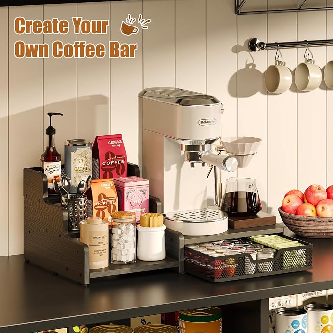 Coffee Station Organizer, 28-Pod K-Cup Holder, Coffee Bar Organizer Black | Coffee Pod Holder Drawer for Countertop,3-Tier Coffee Pod Organizer Stores Pods, Syrups, Cups & Coffee Accessories - Image 7