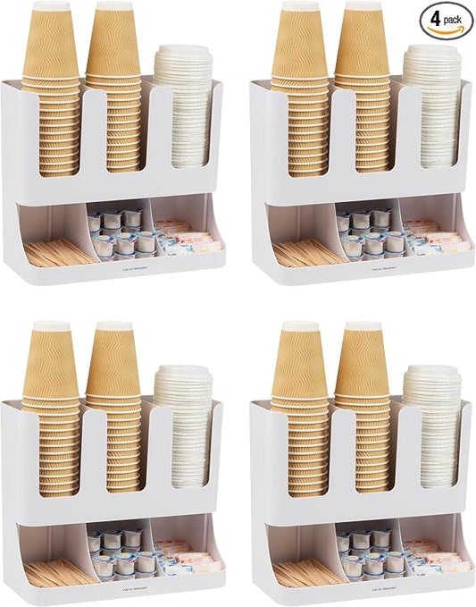 Mind Reader 6 Compartment Upright Breakroom Coffee Condiment and Cup Storage Organizer, White (Pack of 4) by MindReader