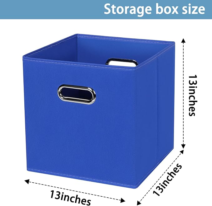 Black Fabric Cubby Storage Bins,13x13x13 Inches ,Cube Organizer Bin Foldable Storage Boxes with Dual Handles Fabric Organizer Box and collapsible Storage basket,Set of 3 ,Dark Blue - Image 2