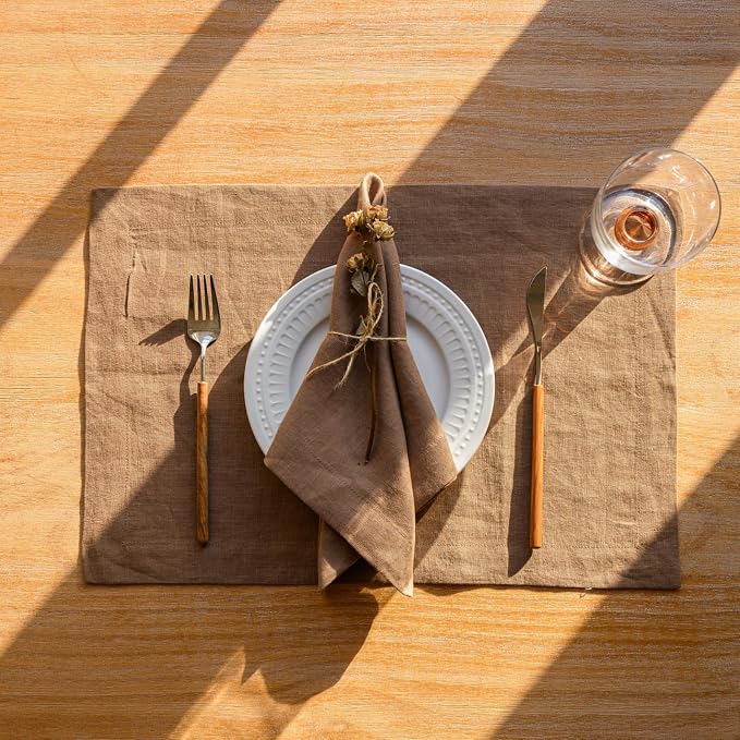 KNOKNO Home Pure Hemp Placemats 18 x 12 Inch Set of 4 Handcrafted with Mitered Corners Natural Fabric,Machine Washable Table Mats for Dining Tables (Chocolate Brown, Placemats | Set of 4) - Image 6