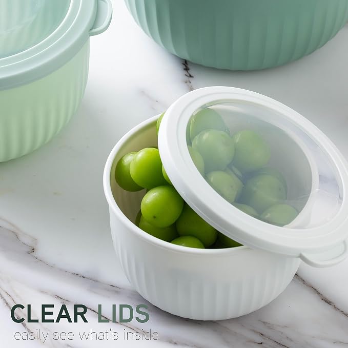 COOK WITH COLOR Prep Bowls with Lids- Wide and Deep Nesting Plastic Small Mixing Bowl Set with Lids, 12 Piece Set - Deep Bowls, Sage - Image 4