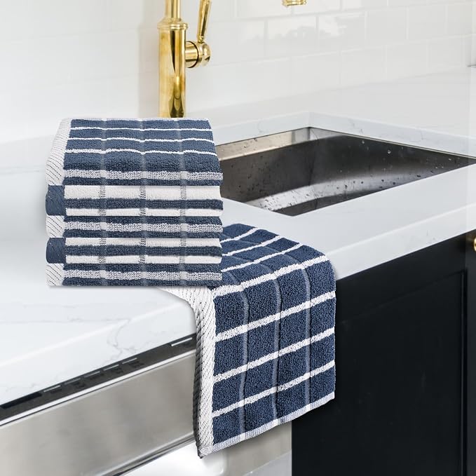 Urban Villa Kitchen Towels Cotton Dish Towels 12”x12” (Set of 6) Blue White - Image 6