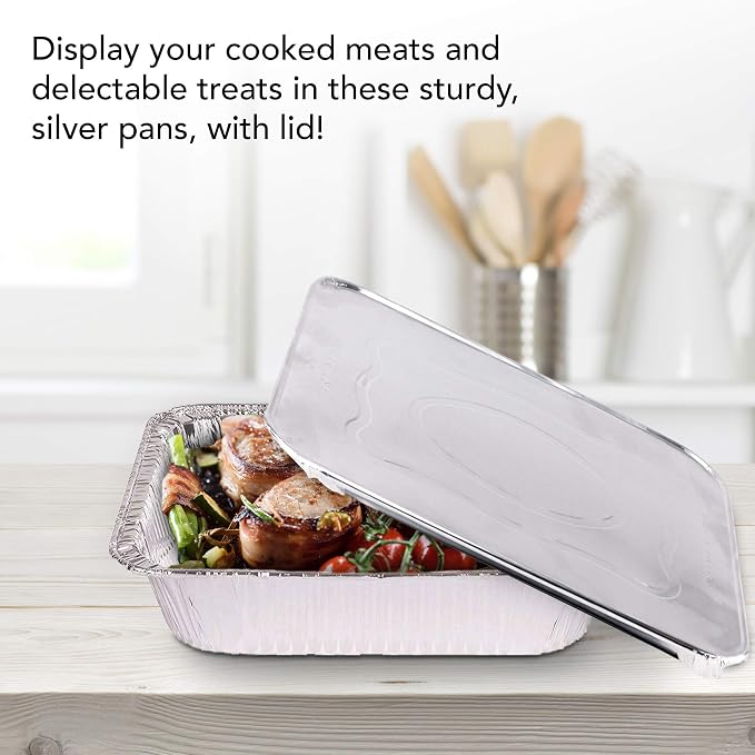Stock Your Home Disposable Aluminum Pans with Lids 9x13 (25 Pans and 25 Lids), Food Containers for Baking, Cooking, Heating, Storing and Prepping - Image 5