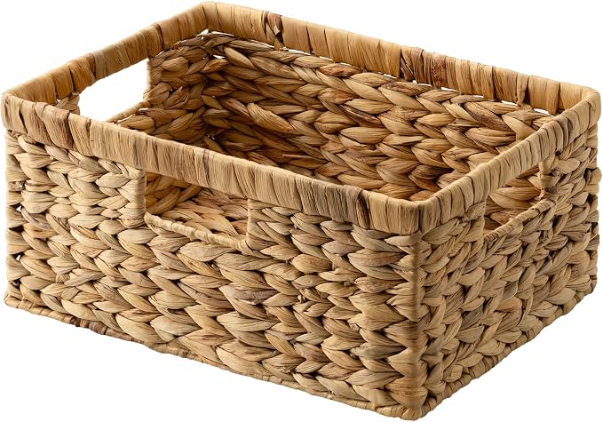 StorageWorks Large Wicker Baskets for Storage,Woven Basket for Gifts,1-Pack | Water Hyacinth Rectangular Wicker Basket, Wicker Storage Baskets for Shelves, Woven Baskets for Storage, Blanket Basket by StorageWorks