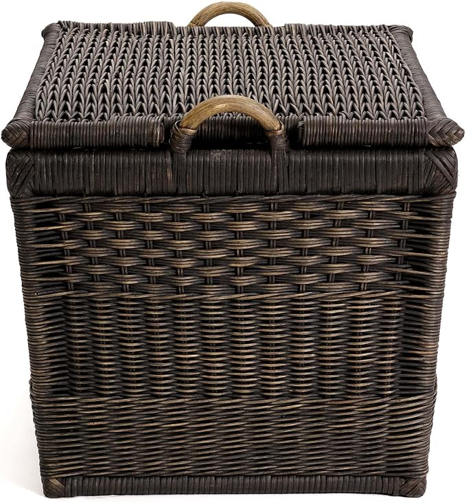 The Basket Lady Lift-Off Lid Wicker Storage Basket, M, Walnut Brown | Outside: 20" L x 15" W x 14" H | Inside: 17.5"L x 12"W x 11"H - Handcrafted by artisans from natural rattan - Image 3