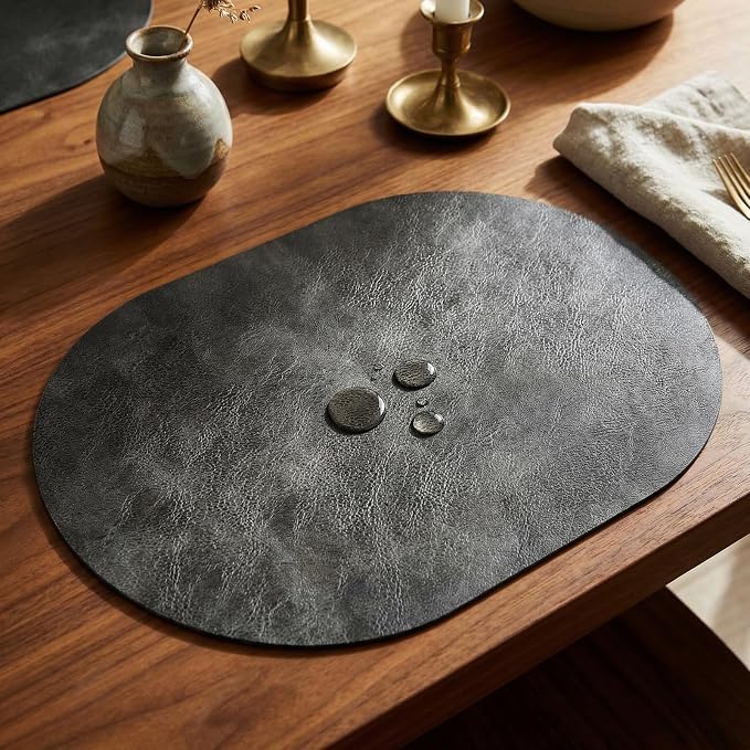 Placemats, Oval Placemats 2mm Ultra Thick Faux Leather Table Mats, Heat Resistant Waterproof Wipeable Dining Mats for Kitchen Table, Set of 8, Classic Grey - Image 7