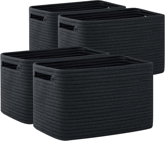 OIAHOMY 4 Pack Storage Baskets for Organizing, Cube Storage Bins for Shelves, Rectangle Storage Baskets With Handles, Woven Baskets for Storage, 16''Lx12''Wx8''H, Black by MasterofSpaceOptimization