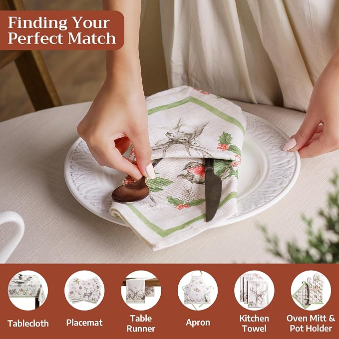 Maison d' Hermine Cloth Napkins Set of 4 Reusable 100% Cotton (20" x 20") | Everyday Square Napkins Cloth Washable Dinner Wedding Restaurant Hotel Kitchen Thanksgiving Christmas - Christmas Dew - Image 4