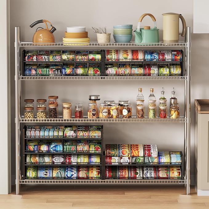 Sbanmao Extra-Long 2-Tier Stackable Can Organizer for Pantry | Sturdy Can Holder for Canned Food Storage, Holds Up to 64 Cans for Kitchen Cabinet & Pantry Organization, Black - Image 3