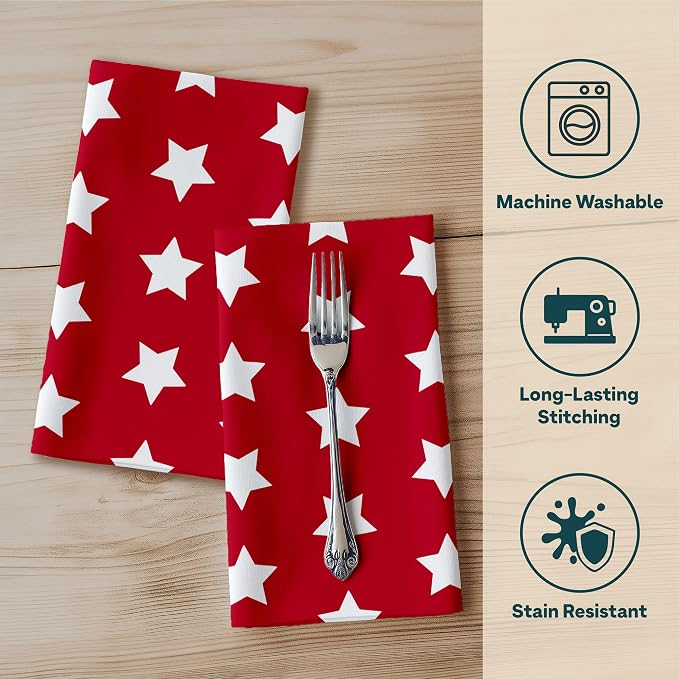 Patriotic Cloth Napkins | American Flag | Memorial Day, Independence Day Table Decorations | Absorbent, Washable, Reusable, Stain & Wrinkle Resistant | Made in America - 12pack - Image 2