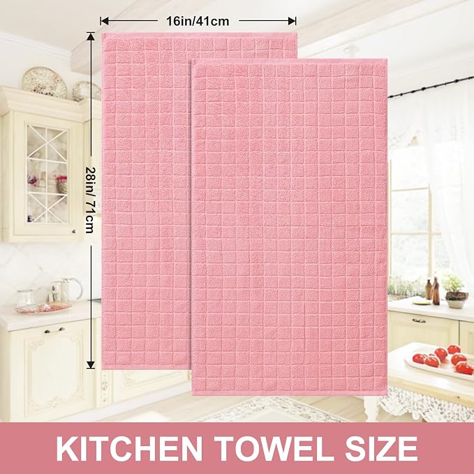 Homaxy Premium Ring Spun Cotton 390 GSM Kitchen Towels, 6 Pack, Pink | 16" x 28" Large Dish Towels, Super Absorbent Terry Hand Towels, Soft Tea Towels with Hanging Loops - Image 5