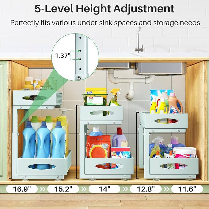 Under Sink Organizer, 2 Tier Pull out Cabinet Organizer Baskets with Mesh Sliding Drawers, Slide out Storage Shelf for Home, Kitchen, Bathroom, Pantry, Office Cabinet(1 Pack, Blue) - Image 4