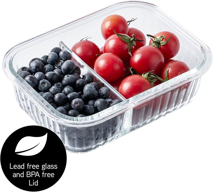 COOK WITH COLOR Premium 32-Pc. Borosilicate Glass Food Container Set with Dividers - 4 Rectangles, 8 Rounds, 4 Squares - Leakproof Lids - Meal Prep, Storage, Fluted Ombre Black - Image 7